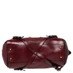 Pre Owned Burberry Burgundy Grained Leather Medium Bridle Lynher Tote