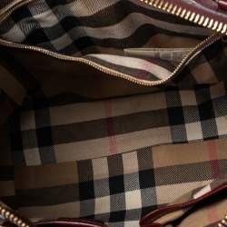 Pre Owned Burberry Burgundy Grained Leather Medium Bridle Lynher Tote