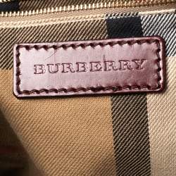 Pre Owned Burberry Burgundy Grained Leather Medium Bridle Lynher Tote