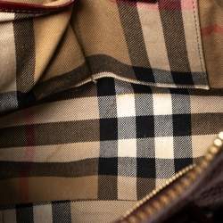 Pre Owned Burberry Burgundy Grained Leather Medium Bridle Lynher Tote