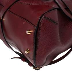 Pre Owned Burberry Burgundy Grained Leather Medium Bridle Lynher Tote