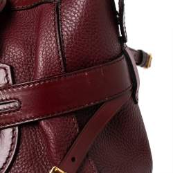 Pre Owned Burberry Burgundy Grained Leather Medium Bridle Lynher Tote