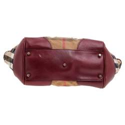 Pre Owned Burberry Dark Red/Beige House Check Canvas and Leather Small Canterbury Tote