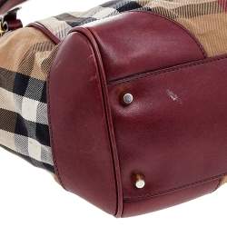 Pre Owned Burberry Dark Red/Beige House Check Canvas and Leather Small Canterbury Tote
