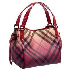 Pre Owned Burberry Burgundy Ombre Supernova Check PVC and Patent Leather Bilmore Tote