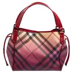 Pre Owned Burberry Burgundy Ombre Supernova Check PVC and Patent Leather Bilmore Tote