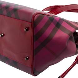 Pre Owned Burberry Burgundy Ombre Supernova Check PVC and Patent Leather Bilmore Tote