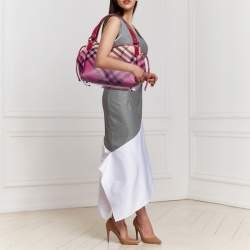 Pre Owned Burberry Burgundy Ombre Supernova Check PVC and Patent Leather Bilmore Tote