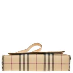 Pre Owned Burberry Beige Python And Novacheck Coated Canvas Flap Bag