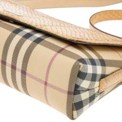 Pre Owned Burberry Beige Python And Novacheck Coated Canvas Flap Bag