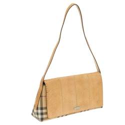 Pre Owned Burberry Beige Python And Novacheck Coated Canvas Flap Bag