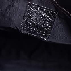 Pre Owned Burberry Black Beat Check Nylon And Patent Leather Small Lowry Tote