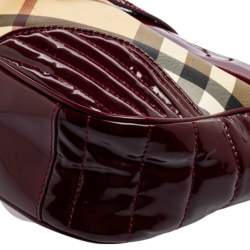 Pre Owned Burberry Burgundy/Beige Nova Check PVC and Patent Leather Hobo