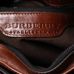 Pre Owned Burberry Brown House Check Canvas and Leather Bridle Hobo
