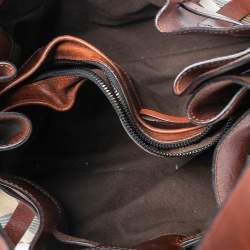 Pre Owned Burberry Brown House Check Canvas and Leather Bridle Hobo
