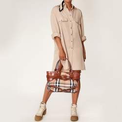 Burberry Brown/Beige Leather And Bridle House Check Canvas Lynher