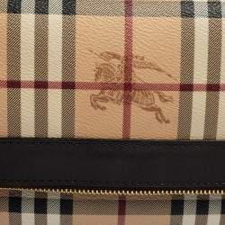 Pre Owned حقيبة كلتش بربري أديلين كانفاس مقوى كاروهات هايماركت بيج/بني مطوية بحمالة للمعصم