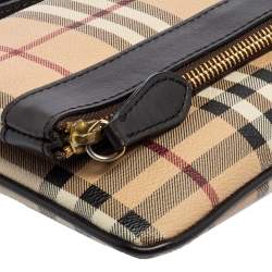 Pre Owned حقيبة كلتش بربري أديلين كانفاس مقوى كاروهات هايماركت بيج/بني مطوية بحمالة للمعصم