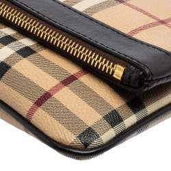 Pre Owned حقيبة كلتش بربري أديلين كانفاس مقوى كاروهات هايماركت بيج/بني مطوية بحمالة للمعصم