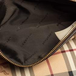 Pre Owned حقيبة كلتش بربري أديلين كانفاس مقوى كاروهات هايماركت بيج/بني مطوية بحمالة للمعصم