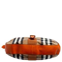 Pre Owned Burberry Orange/Beige Nova Check Canvas and Leather Buckle Hobo