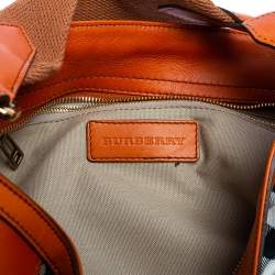 Pre Owned Burberry Orange/Beige Nova Check Canvas and Leather Buckle Hobo