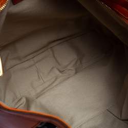 Pre Owned Burberry Orange/Beige Nova Check Canvas and Leather Buckle Hobo