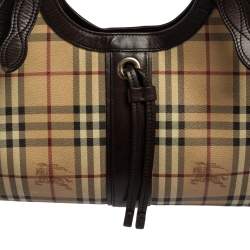 مملوكة مسبقًا Burberry Brown/Beige Haymarket PVC and Leather Kensington Shoulder Bag