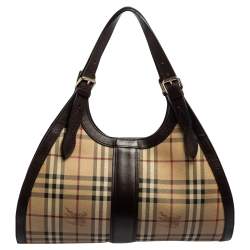 مملوكة مسبقًا Burberry Brown/Beige Haymarket PVC and Leather Kensington Shoulder Bag