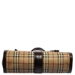 مملوكة مسبقًا Burberry Brown/Beige Haymarket PVC and Leather Kensington Shoulder Bag