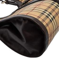 مملوكة مسبقًا Burberry Brown/Beige Haymarket PVC and Leather Kensington Shoulder Bag