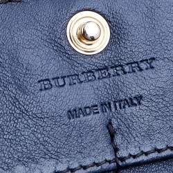 Pre Owned محفظة كونتينينتال بربري كانفاس كاروهات نوفا وجلد أزرق داكن /بيج