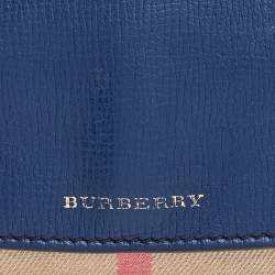 Pre Owned محفظة كونتينينتال بربري كانفاس كاروهات نوفا وجلد أزرق داكن /بيج