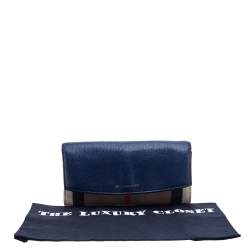 Pre Owned محفظة كونتينينتال بربري كانفاس كاروهات نوفا وجلد أزرق داكن /بيج