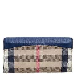 Pre Owned محفظة كونتينينتال بربري كانفاس كاروهات نوفا وجلد أزرق داكن /بيج