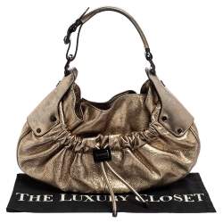 Burberry Gold Leather Warrior Drawstring Hobo