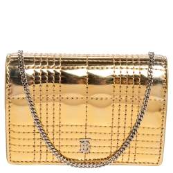 Burberry Gold Jessie Quilted Mirror Leather Flap Compact Wallet on Chain  Burberry | TLC
