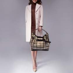 Pre Owned Burberry Brown Smoked Check Coated Canvas and Leather Walden Hobo