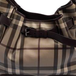 Pre Owned Burberry Brown Smoked Check Coated Canvas and Leather Walden Hobo