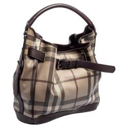 Pre Owned Burberry Brown Smoked Check Coated Canvas and Leather Walden Hobo