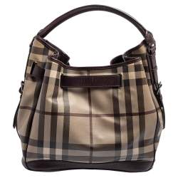 Pre Owned Burberry Brown Smoked Check Coated Canvas and Leather Walden Hobo