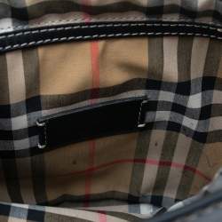 Pre Owned Burberry Black Leather and Vintage Check Cotton Blend Grommet Bucket Bag