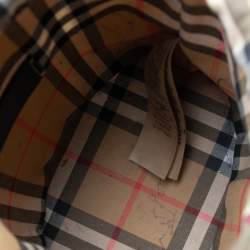 Pre Owned Burberry Black Leather and Vintage Check Cotton Blend Grommet Bucket Bag