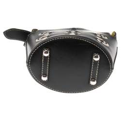 Pre Owned Burberry Black Leather and Vintage Check Cotton Blend Grommet Bucket Bag