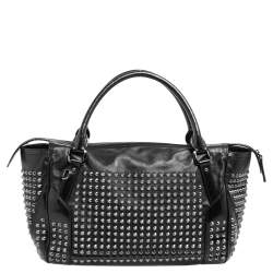 Pre Owned Burberry Black Leather Studded Edenham Tote
