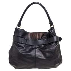 Pre Owned Burberry Black Leather Lambeth Hobo