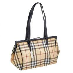 Pre Owned Burberry Beige/Black Nova Check Coated Canvas and Leather Frame Satchel