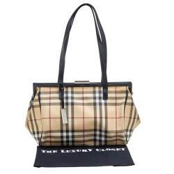 Pre Owned Burberry Beige/Black Nova Check Coated Canvas and Leather Frame Satchel