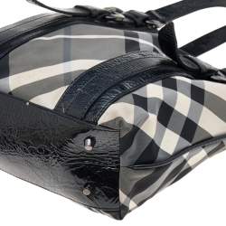 Pre Owned حقيبة يد توتس بربري فيكتوريا جلد لامع ونايلون كاروهات بيت أسود