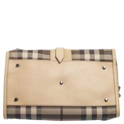 Pre Owned حقيبة بربري باولر بارتو بي في سي كاروهات وجلد رصاصي مدخن / وبيج